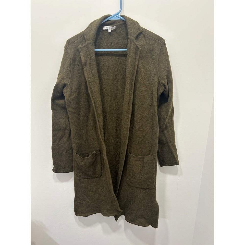 Madewell Cardigan Sweater Women Large Olive Green 100% Merino Wool Longline Coat
